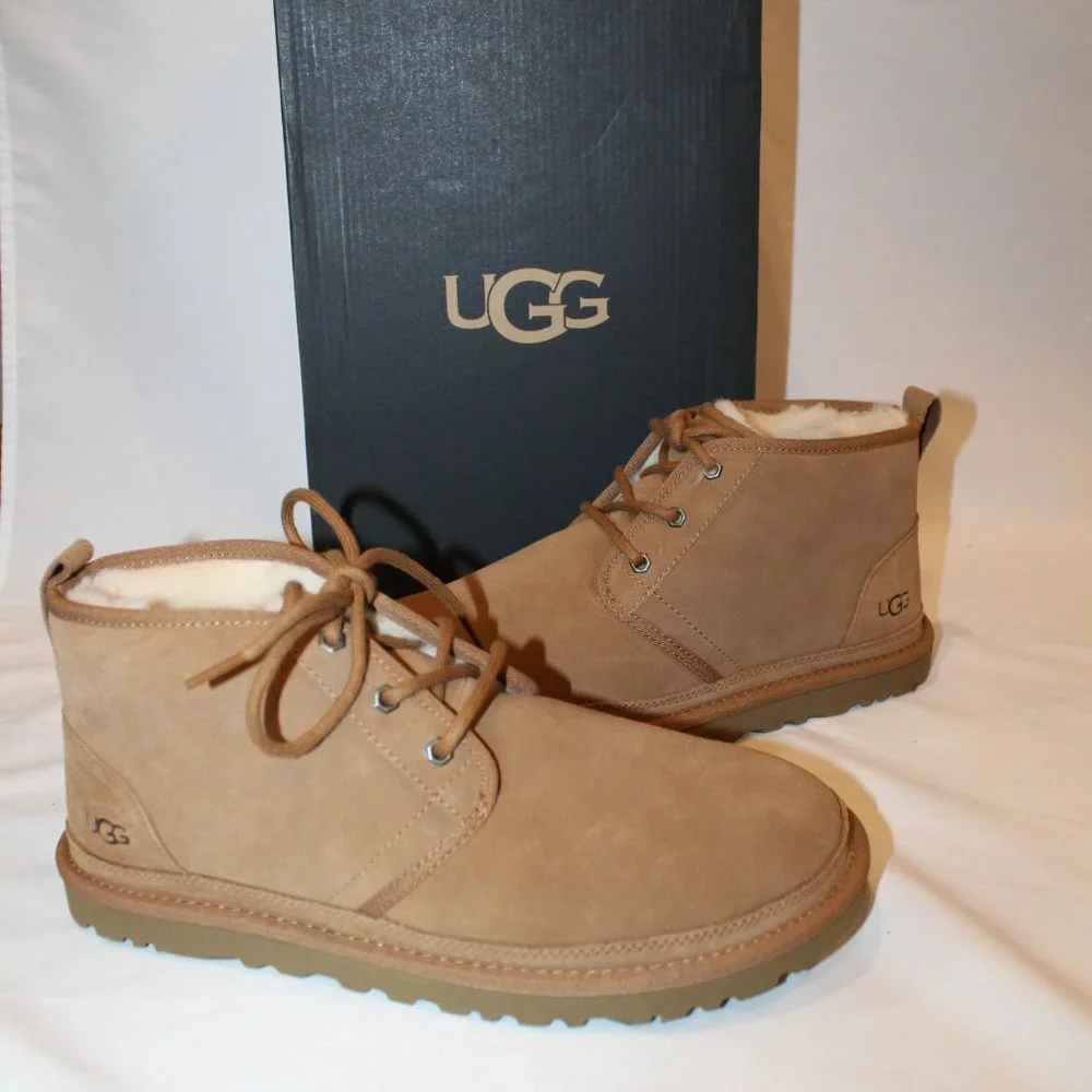 NIB UGG MEN'S NEUMEL‎ CHUKKA SUEDE SHEARLING LINED ANKLE BOOTS CHESTNUT